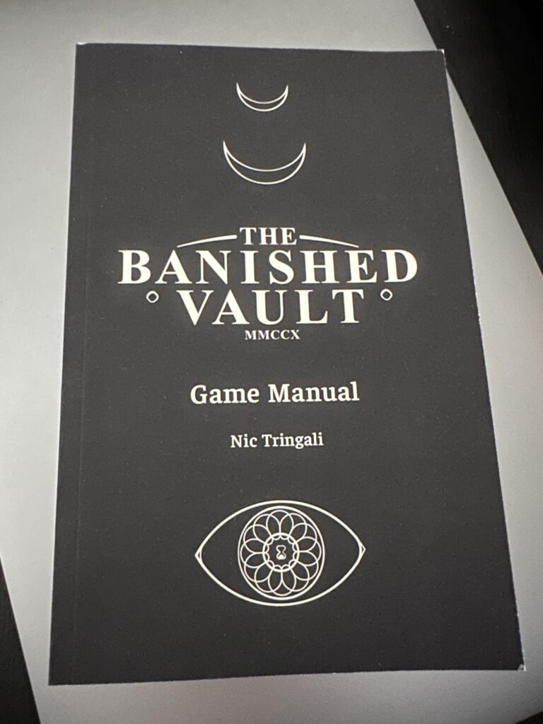 The manual's cover with the game's name written on it.