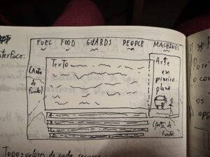 Photo of a user interface sketched in a notebook